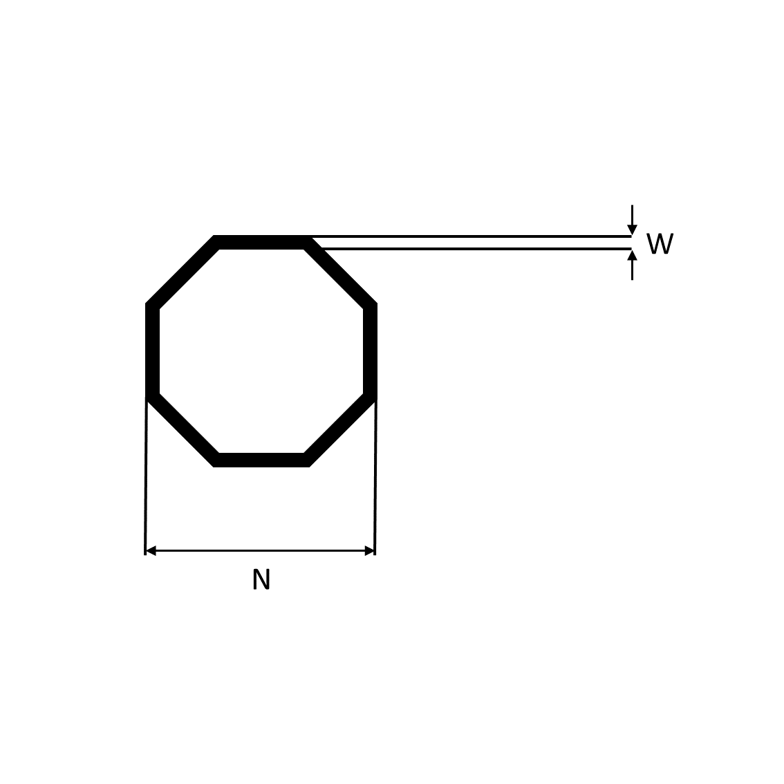 Octagonal tube - octagonal inside, Silver